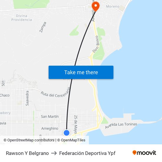 Rawson Y Belgrano to Federación Deportiva Ypf map