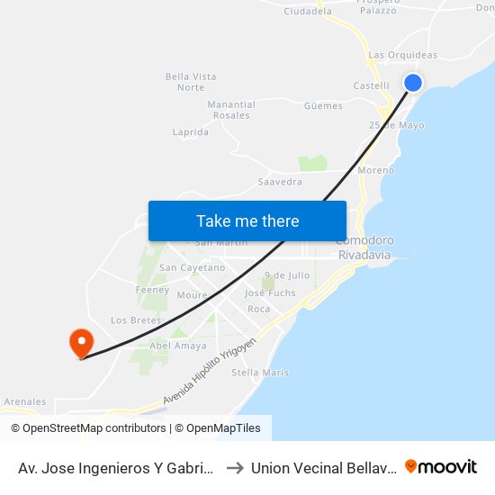 Av. Jose Ingenieros Y Gabriela Mistral to Union Vecinal Bellavista Sur map