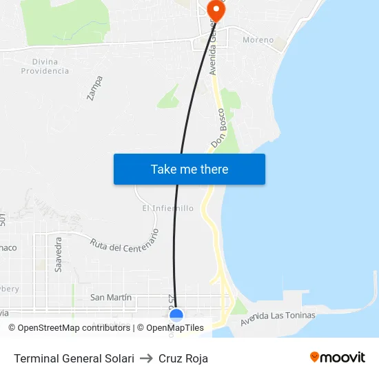 Terminal General Solari to Cruz Roja map