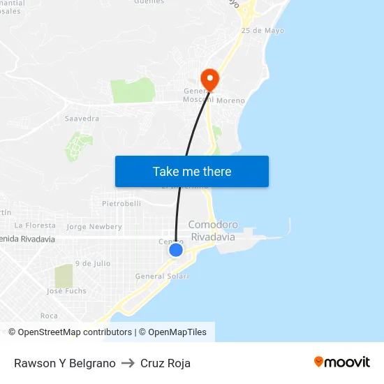 Rawson Y Belgrano to Cruz Roja map