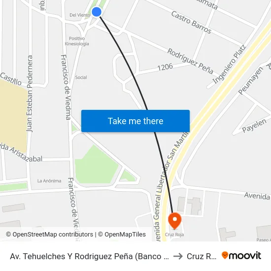 Av. Tehuelches Y Rodriguez Peña (Banco Chubut) to Cruz Roja map