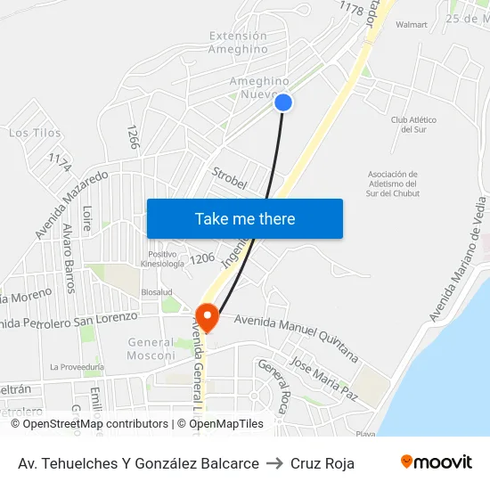 Av. Tehuelches Y González Balcarce to Cruz Roja map
