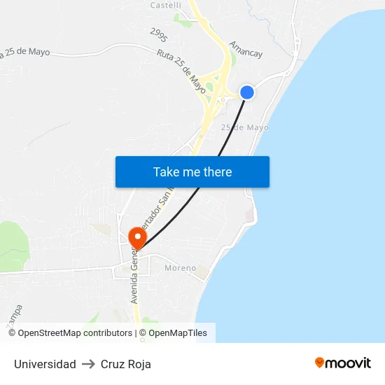 Universidad to Cruz Roja map