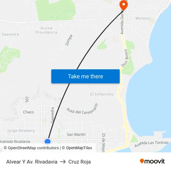 Alvear Y Av. Rivadavia to Cruz Roja map