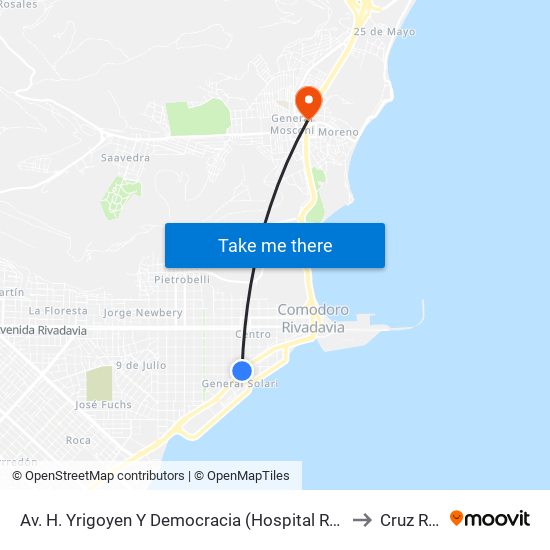Av. H. Yrigoyen Y Democracia (Hospital Regional) to Cruz Roja map