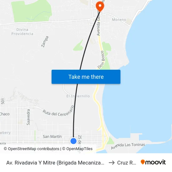 Av. Rivadavia Y Mitre (Brigada Mecanizada Ix) to Cruz Roja map