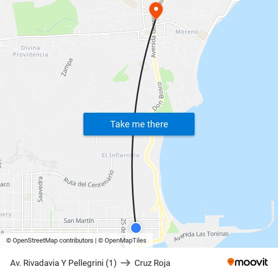 Av. Rivadavia Y Pellegrini (1) to Cruz Roja map
