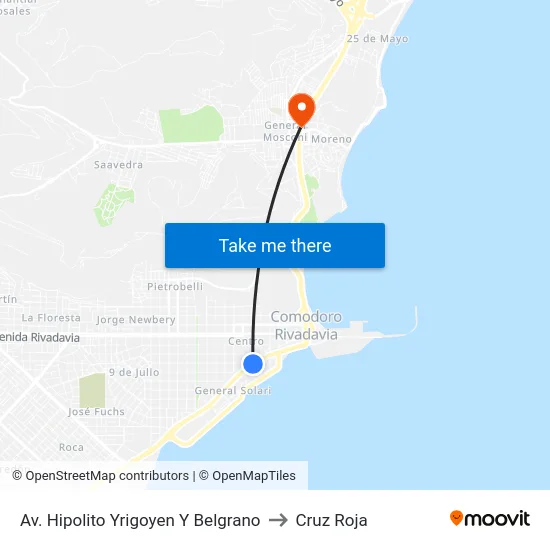 Av. Hipolito Yrigoyen Y Belgrano to Cruz Roja map