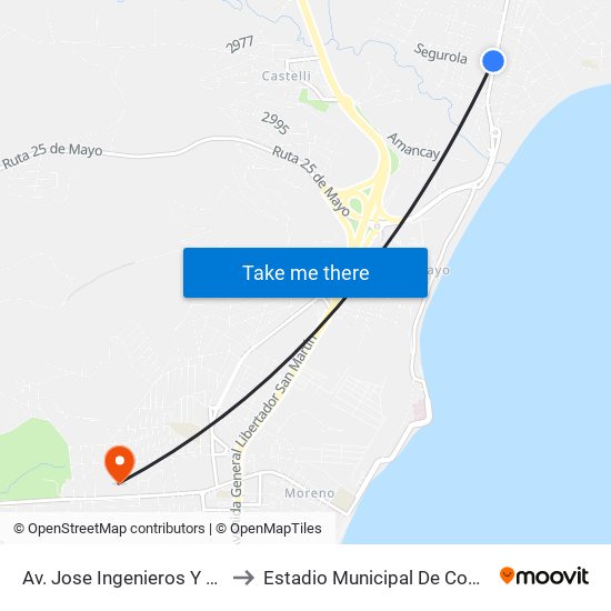 Av. Jose Ingenieros Y Gabriela Mistral to Estadio Municipal De Comodoro Rivadavia map