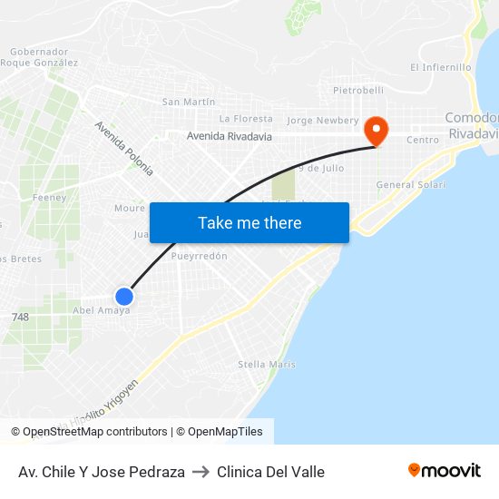 Av. Chile Y Jose Pedraza to Clinica Del Valle map