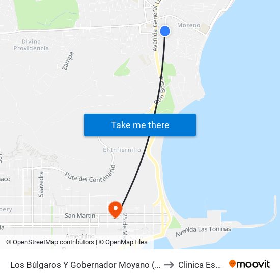 Los Búlgaros Y Gobernador Moyano (Fed. Deportiva) to Clinica Española map