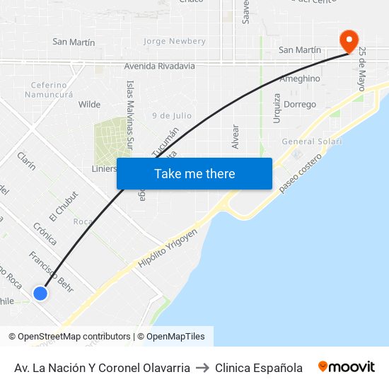 Av. La Nación Y Coronel Olavarria to Clinica Española map