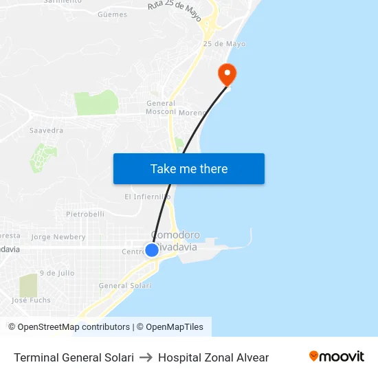 Terminal General Solari to Hospital Zonal Alvear map