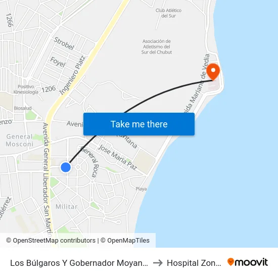 Los Búlgaros Y Gobernador Moyano (Fed. Deportiva) to Hospital Zonal Alvear map
