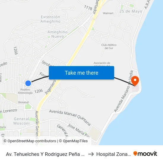 Av. Tehuelches Y Rodriguez Peña (Banco Chubut) to Hospital Zonal Alvear map