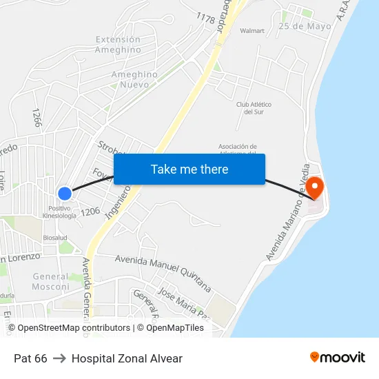Pat 66 to Hospital Zonal Alvear map