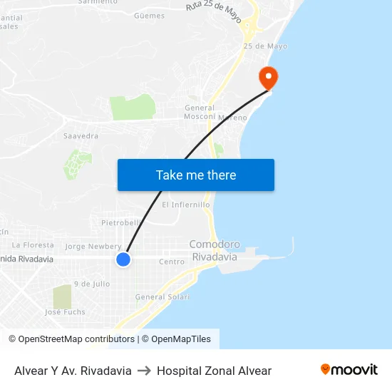 Alvear Y Av. Rivadavia to Hospital Zonal Alvear map