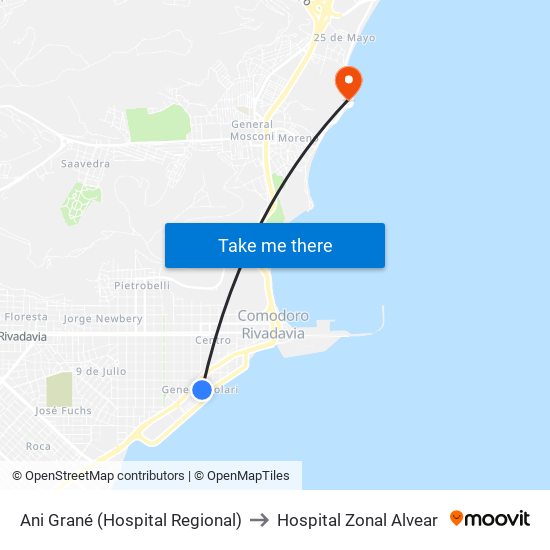 Ani Grané (Hospital Regional) to Hospital Zonal Alvear map