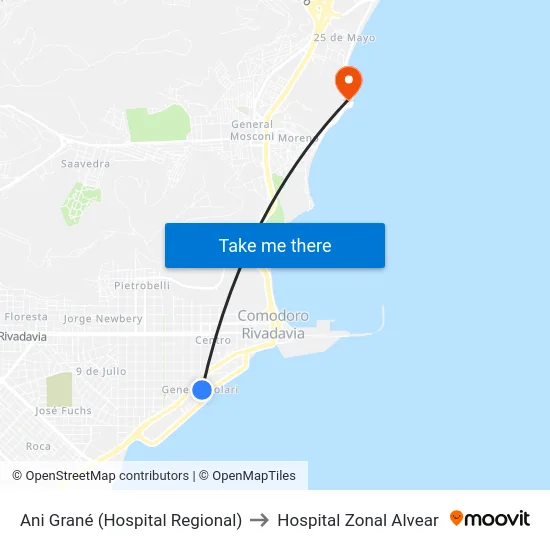 Ani Grané (Hospital Regional) to Hospital Zonal Alvear map