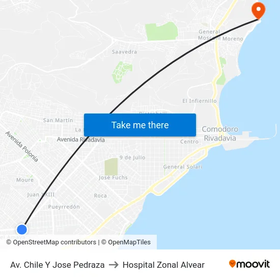 Av. Chile Y Jose Pedraza to Hospital Zonal Alvear map