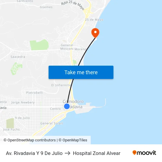 Av. Rivadavia Y 9 De Julio to Hospital Zonal Alvear map