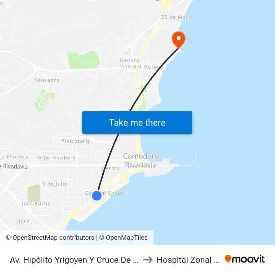 Av. Hipólito Yrigoyen Y Cruce De Los Andes to Hospital Zonal Alvear map