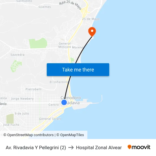 Av. Rivadavia Y Pellegrini (2) to Hospital Zonal Alvear map