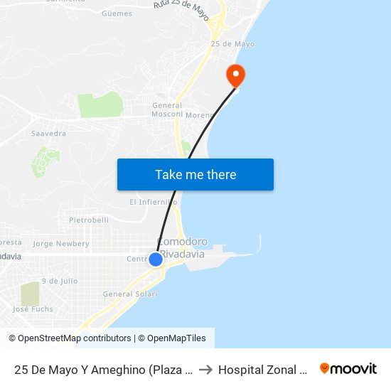 25 De Mayo Y Ameghino (Plaza España) to Hospital Zonal Alvear map