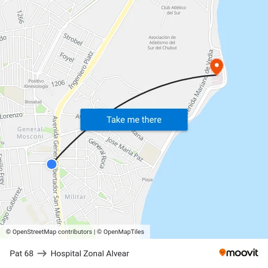 Pat 68 to Hospital Zonal Alvear map