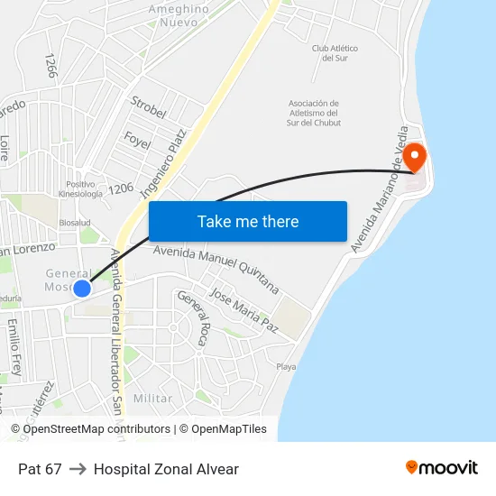 Pat 67 to Hospital Zonal Alvear map