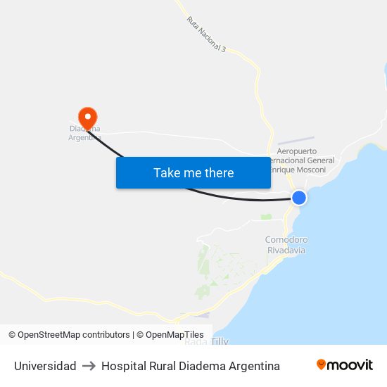 Universidad to Hospital Rural Diadema Argentina map