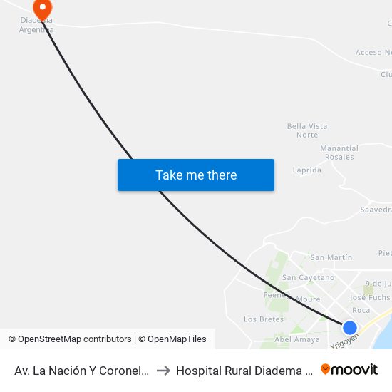 Av. La Nación Y Coronel Olavarria to Hospital Rural Diadema Argentina map
