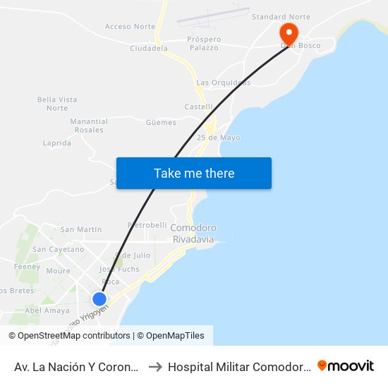 Av. La Nación Y Coronel Olavarria to Hospital Militar Comodoro Rivadavia map