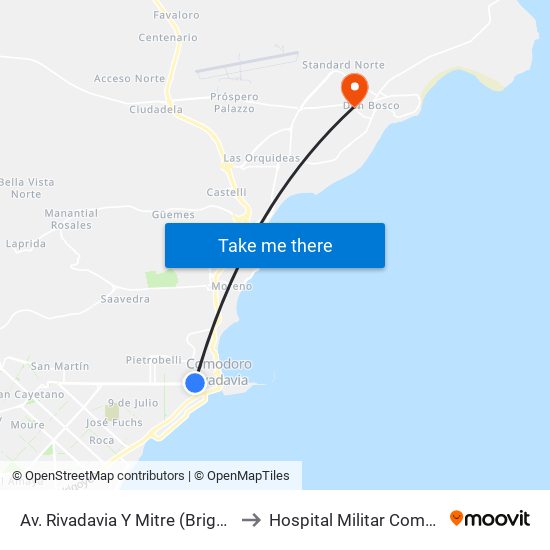 Av. Rivadavia Y Mitre (Brigada Mecanizada Ix) to Hospital Militar Comodoro Rivadavia map