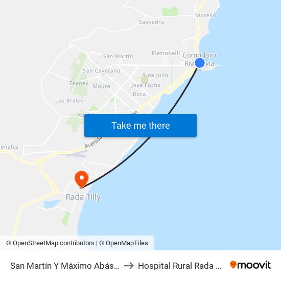 San Martín Y Máximo Abásolo to Hospital Rural Rada Tilly map