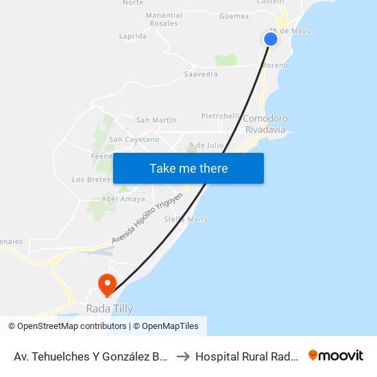 Av. Tehuelches Y González Balcarce to Hospital Rural Rada Tilly map