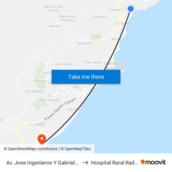 Av. Jose Ingenieros Y Gabriela Mistral to Hospital Rural Rada Tilly map