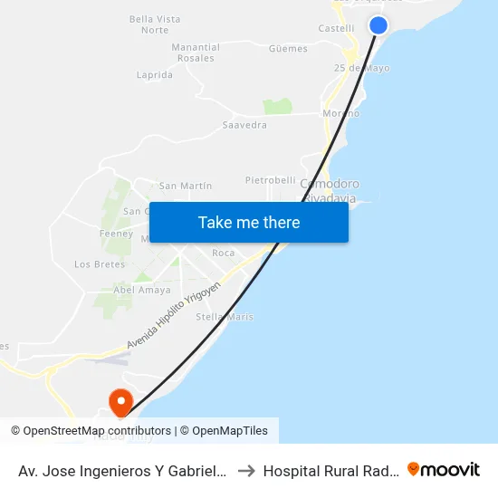 Av. Jose Ingenieros Y Gabriela Mistral to Hospital Rural Rada Tilly map