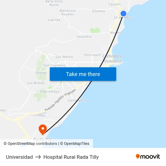 Universidad to Hospital Rural Rada Tilly map