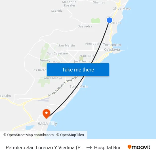 Petrolero San Lorenzo Y Viedma (Plaza Pedro Barros Seeber) to Hospital Rural Rada Tilly map