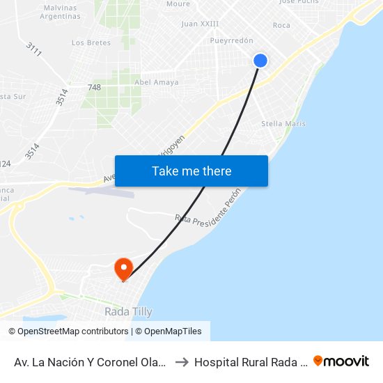 Av. La Nación Y Coronel Olavarria to Hospital Rural Rada Tilly map