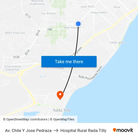 Av. Chile Y Jose Pedraza to Hospital Rural Rada Tilly map