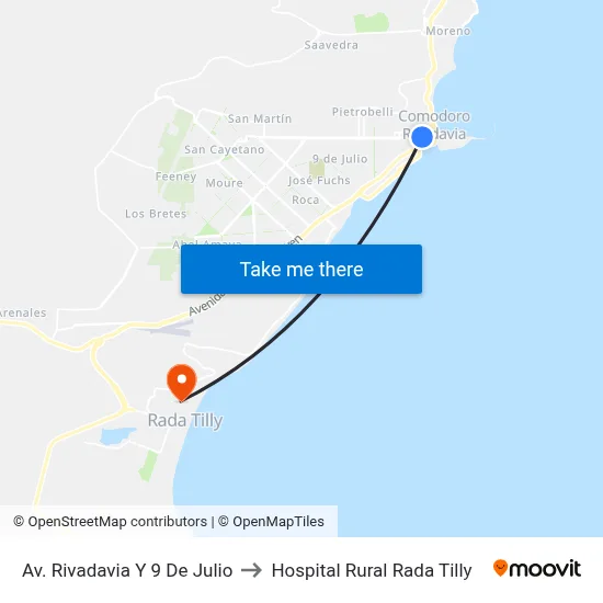 Av. Rivadavia Y 9 De Julio to Hospital Rural Rada Tilly map