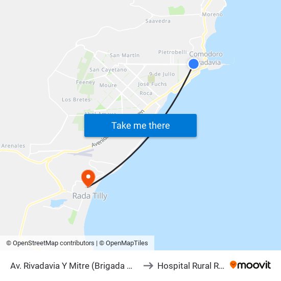 Av. Rivadavia Y Mitre (Brigada Mecanizada Ix) to Hospital Rural Rada Tilly map