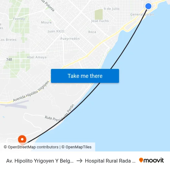 Av. Hipolito Yrigoyen Y Belgrano to Hospital Rural Rada Tilly map