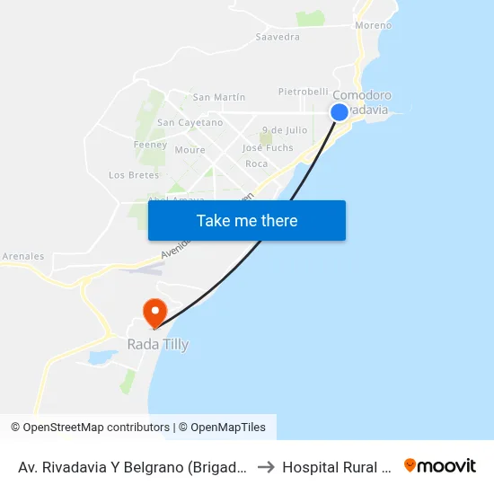 Av. Rivadavia Y Belgrano  (Brigada Mecanizada Ix) to Hospital Rural Rada Tilly map