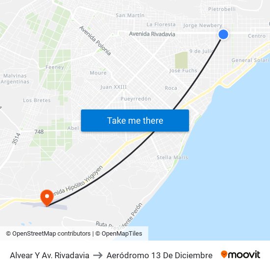 Alvear Y Av. Rivadavia to Aeródromo 13 De Diciembre map