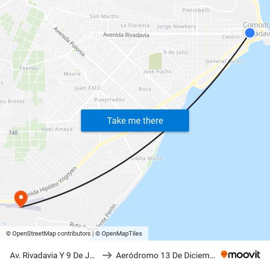 Av. Rivadavia Y 9 De Julio to Aeródromo 13 De Diciembre map