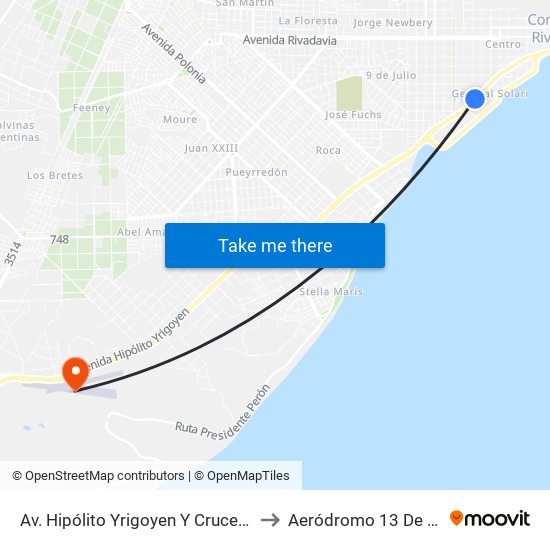 Av. Hipólito Yrigoyen Y Cruce De Los Andes to Aeródromo 13 De Diciembre map