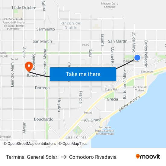 Terminal General Solari to Comodoro Rivadavia map